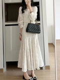 Autumn Woemn Embroidery Long Dress Elegant O-neck Ladies Long Sleeve One Piece Clothes French Solid Vestidos Maxi Dresses