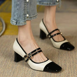 Spring New High Heels Women Shoes Designer Square Toe Chunky Sandals Sexy Party Shoes Retro Mary Janes Pumps Zapatillas