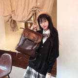 Women Vintage Brown Jk Backpack High Street Preppy Style Pu Leather Mini Backpack Ladies Harajuku Casual School Bag Japanese New