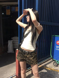 Sexy Leopard Printed Denim Shorts Women Vintage Y2k Low Waist Gyaru Streetwear Summer Chic Female Retro Short Jeans