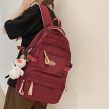 New Nylon Multiple Pockets Women Backpack Female Solid Color Large Capacity Travel Bag High School Students Schoolbag