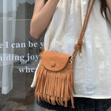 Vintage Tassel Women's Small Shoulder Bags Retro Matte Leather Female Crossbody Bag Faux Suede Female Phone Pouch Purse Handbags