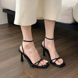 Women's Fashion Sandals Buckle High Heels Korean Style New Elegant Open Toe Square Head Solid Colour Party Walking Shoes