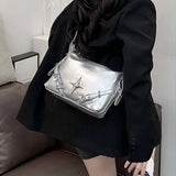 Y2k Trendy Tote Bags for Women Large Capacity Silver Korean Fashion All-match Shoulder Bag Niche Exquisite Messenger Bag