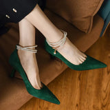 Sandals Green Women High Heels Shoes Retro Pointed Toe Sexy Pumps New Brand Summer Wedding Women Shoes Stilettos Zapatos