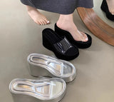 Summer Chunky Woman Slippers Fashion PVC Transparent Platform Wedges Heel Slides Ladies Casual Outdoor Beach Shoes