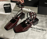 Summer Design Women Sandal Fashion Narrow Band Dress Square Heel Shoes Ladies Outdoor Patent Leather Mary Jane Shoes