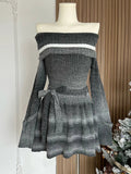 Autumn Winter Mini Knit Slash Neck Dress Women Long Sleeve Frocks 2000s Aesthetic One-Piece Gyaru Thick Contrast Color Striped