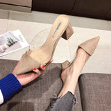 Women's Mules Shoes Transparent Sandals Novelties Clear Heels Transparent Elegant Slippers Woman Luxury Designer Chunky Hot