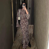 Fashion Sexy Party Evening Dress Clothings Women Long Sleeve Zebra Print Bodycon Skinny Spring Autumn Long Dresses