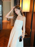 Elegant Strapless Midi Dress Women French Slim Even Party Formal Dress Office Lady Casual Fairy One Piece Dress Chic Summer