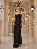 Formal Occasion Dresses Maxi Black Appliques Dresses for Dancing Parties Long Elegant and Beautiful Women Dress