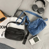 Simple Solid Women Canvas Bag Female Washed Denim Shoulder Bag Girl Boy Leisure Crossbody Bag College Student Travel Handbag