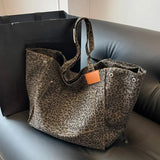 Oversized Leopard Prints Shoulder Bags for Women Deformable Canvas Large Capacity Shopping Totes Winter New Luxury Handbags