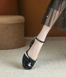 Fashion Leather Casual Pearl Square Toe Ladies Summer Footwear Shoes For Women Black Chic And Elegant Korean Style Shoe A E
