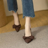 On Heeled Shoes For Woman With Bow Office Luxury Leather Casual High Heels Pumps Stilito Women's Summer Footwear Fashion A