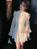 Elegant Chiffon Y2k Party Mini Dress Korean Women Fashion Long Sleeve One Piece Vestidos Spring Autumn Wedding Robe Mujers