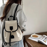 White Elegant Womens Backpack Korean Style Fashion Leather Casual Backpacks Contrast Color Female Simple Aesthetic Bags