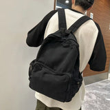 Vintage Washed Canvas Backpack For Women Large Capacity Student Leisure School Bags Solid Simple Travel Backpack Female Bookbag