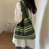 Striped Knitted Women's Bag New Knit Eco Bag Korean Shopper Y2K Crochet Rope Shoulder Bag Female Knitting Handbag Hobo Ins