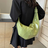 Big Splicing Leather Shoulder Bag Underarm Bags Lady Handbags and Purses Women Y2K Korean Fashion Green Crossbody Bag