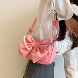  New Design Women's Bag Trend Fashion Bow Pleated Underarm Shoulder Bag Individuality Summer Chains Beading Handbag