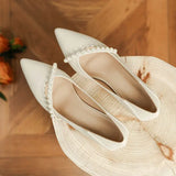 With Medium Heels Shoes for Women Wedding Bride Shoe White Ladies Summer Footwear Pearl Office Slip on Lastest Casual Trend