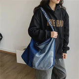 Oversized Patchwork Tote Bags For Women Latest Trend Shoulder Crossbody Bag Braided Strap Denim Fabric Big Capacity Shopper