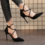 Women's Suede High Heel Shoes New Pointed Stiletto Fashion Sexy Black Wedding Shoes Nude Bridal Shoes Heel Woman