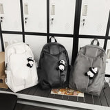 Cute Panda Pendant Women Man Backpack Pu Leather Men's Backpacks Girl Black White Back Pack Laptop Bag Large Capacity Travel Bag