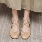Women's Ballet Flats Elastic Band Slip on Flat Shoes Women Square Toe Soft Sole Boat Shoes Comfortable Ladies Shoes