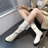 Mid Calf Women's Boots Footwear Shoes for Woman Half High Elegant with Low Heels White Round Toe Designer Luxury Work New in Y2k