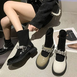 Booties Elegant with Medium Heels Ankle Mary Janes Boots for Women Round Toe Rhinestone Woman Short Lolita Shoes Autumn Hot Sale