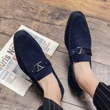 New Suede Loafers Men Flock Shoes Business Blue Breathable Slip-On Casual Driving Shoes Evening Dress Men's Shoes Wedding Shoes