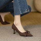 On Heeled Shoes For Woman With Bow Office Luxury Leather Casual High Heels Pumps Stilito Women's Summer Footwear Fashion A