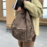 Vintage Backpack for Women Preppy Style Canvas Women Rucksack Zipper Casual Medium-Capacity European-American Style Female Bag