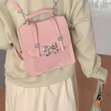 Pink Womens Backpack Elegant Bow Korean Fashion College Style Small Backpack Exquisite Casual Luxury Designer Female Bag