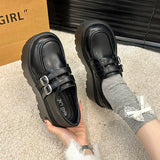 Shoes Woman Flats All-Match Clogs Platform British Style Loafers With Fur Dress Retro Black New Creepers Preppy Winter Slip-on