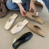 Fashion Slip on Mules Big Size 43 Flat Slippers Summer Women Flat Casual Outdoor Square Toe Shoes Ladies Slippers