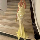 Sexy Sequin Halter Backless Shiny Long Dress Women's Sleeveless V Neck Chic Glitter Dresses  Party Evening Vacation Holiday