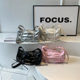 Bow Small Crossbody Bags for Women Korean Fashion Silver PU Leather Shoulder Bag Underarm Bags Handbags and Purses