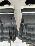 Autumn Winter Mini Knit Slash Neck Dress Women Long Sleeve Frocks 2000s Aesthetic One-Piece Gyaru Thick Contrast Color Striped