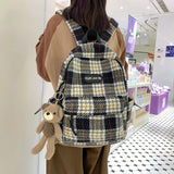 Fashion Plaid Woollen Cloth Women's Backpack Student Book Backpacks for Teenage Girls School Bags Large CapacityTravel Rucksack