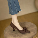 On Heeled Shoes For Woman With Bow Office Luxury Leather Casual High Heels Pumps Stilito Women's Summer Footwear Fashion A