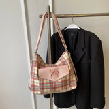 Korean Version Contrasting Striped Tote Bag for Women Summer New Fashion College Style Bow Shoulder Bag with High-end Feel