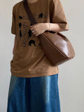 Vintage Design Women's Shoulder Bags Solid Color College Girls Messenger Bag Pu Leather High Capacity Female Tote Purse Handbags