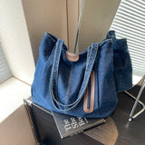 Cowboy Solid Color High Quality Handbag Zipper Simple Casual Tote Bag Soft Large Capacity Western Style Shoulder Bag