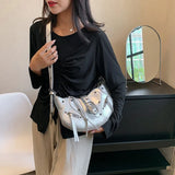 Silver Armpit Shoulder Bags for Women Y2K Designer Trend PU Leather Small Underarm Handbags and Purses