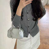 Cute Fashion Womens Handbag Casual Pu Leather Korean Popular Elegant Small Shoulder Bag Sweet Silver Female Crossbody Bag