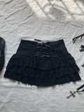 Kawaii Women's Mini Skirts Solid Color Y2k Punk Sexy Slim Streetwear Bow Pleated Skirt Emo Girls Gothic Women's Clothes Vintage